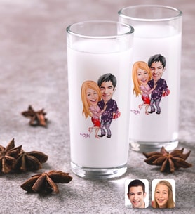 BK Gift Kişiye Özel Renkli Baskılı Sevgililer Karikatürlü İkili Rakı Bardağı Seti-2 (Beyaz)