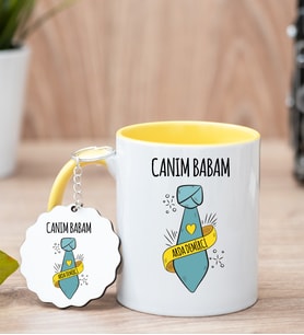 Babalar Günü Hediyesi Sarı Kupa Ve Anahtarlık Set