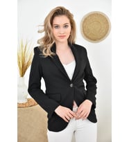 Kadın Tek Düğmeli Blazer Ceket (Siyah)