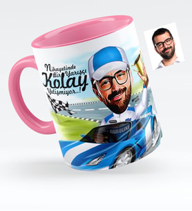 BK Gift Kişiye Özel Bay Rallici Karikatürlü Pembe Kupa Bardak  1