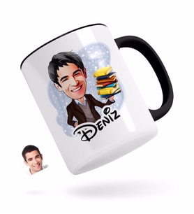 BK Gift Kişiye Özel Erkek Öğretmen Karikatürlü Siyah Kupa Bardak