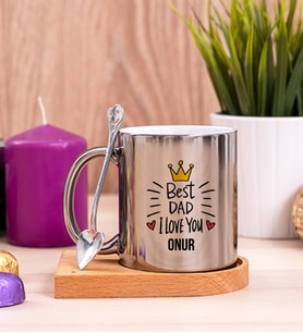 Best Dad Ahşap Altlıklı Silver Kupa Bardak