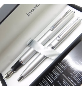 InoxCrom Wall Street Silver Titanium Dolma Kalem + Tükenmez Kalem Seti   İsme Özel
