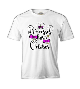 Princesses Born in October Beyaz Erkek Tshirt