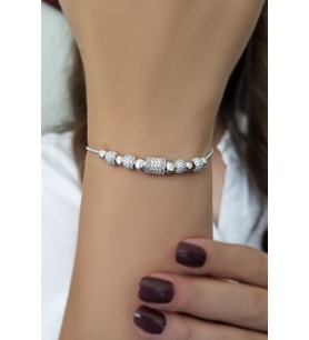 Kadın Sallantılı Baget Taşlı  925 Ayar Gümüş Asansör Bileklik