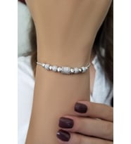 Kadın Sallantılı Baget Taşlı  925 Ayar Gümüş Asansör Bileklik