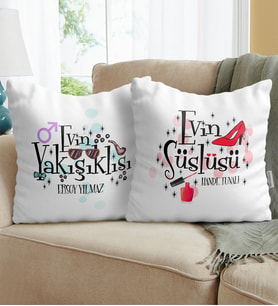 BK Gift Kişiye Özel İkili Evin Süslüsü Ve Yakışıklısı Yastık 2