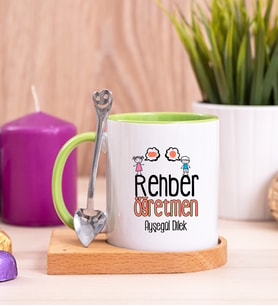 Rehber Öğretmen Ahşap Altlıklı Yeşil Kupa Bardak