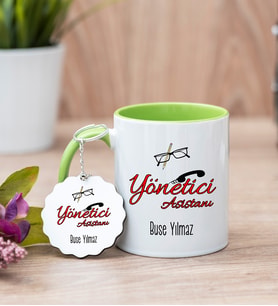 Yönetici Asistanı Yeşil Kupa Bardak Ve Anahtarlık Set