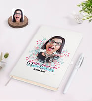 BK Gift Kişiye Özel Kadınlar Günü Karikatürlü Beyaz Defter Kalem Seti-6