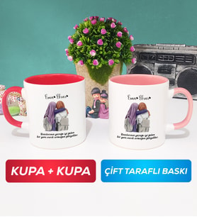 İkili Arkadaşa Hediye Yan Yana Kupa Bardak Kırmızı Pembe