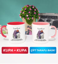 İkili Arkadaşa Hediye Yan Yana Kupa Bardak Kırmızı Pembe
