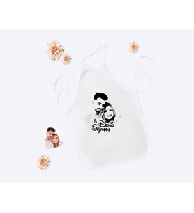 BK Gift Kişiye Özel İsimli Sevgililer Silüet Beyaz Mutfak Önlüğü-1