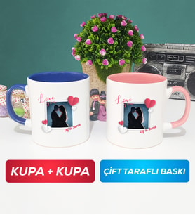 İkili Sevgiliye Sevgililer Günü Hediyesi 7 Kupa Bardak Lacivert Pembe