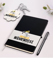 BK Gift Kişiye Özel Jeoloji Mühendisi Siyah Defter Kalem Ve Anahtarlık Hediye Seti-1 (Model 1)