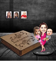 Kişiye Özel Aile Karikatürlü Ahşap Biblo Kutulu Mod-5