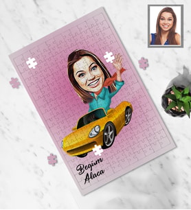 Kişiye Özel Sürücü Karikatürlü A4 99 Parça Puzzle Bayan-1