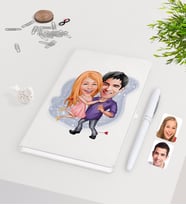 BK Gift Kişiye Özel Sevgililer Karikatürlü Beyaz Defter Kalem Seti-3