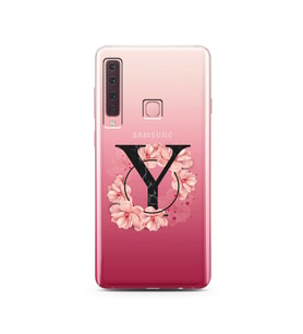 Pembe Çiçekli Harf Tasarım Süper Şeffaf Silikon Telefon Kılıfı Samsung A9 (2018)