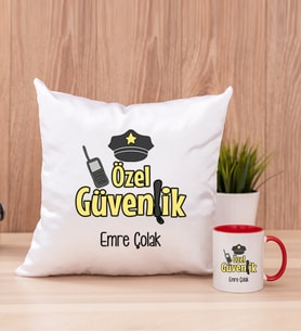 Özel Güvenlik Kare Yastık ve Kırmızı Kupa Bardak