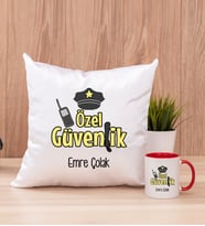 Özel Güvenlik Kare Yastık ve Kırmızı Kupa Bardak