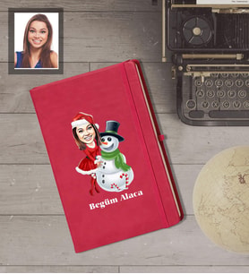 Kişiye Özel Yılbaşı Bayan Karikatürlü Kırmızı Defter Model-3