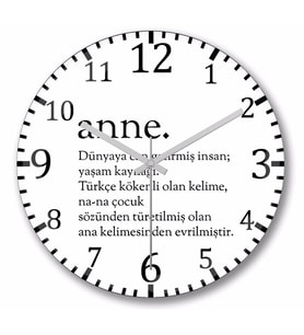 Anne Kelime Duvar Saati Bombeli Gercek Cam
