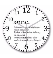 Anne Kelime Duvar Saati Bombeli Gercek Cam