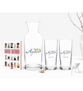 BK Gift Kişiye Özel Renkli Baskılı Aydın Tasarımlı Turistik İkili Rakı Bardağı Karaf ve Cep Kitabı Hediye Seti-1 (Model 1)