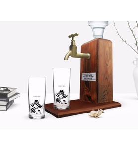 BK Gift Kişiye Özel Renkli Baskılı İsimli İkili Rakı Bardağı ve Ahşap Rakı Standı Hediye Seti-124 (Model 1)