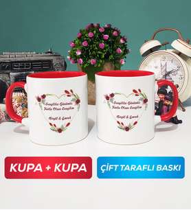 İkili Sevgiliye Sevgililer Günü Hediyesi 13 Kupa Bardak Kırmızı