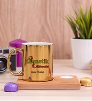 Genetik Mühendisi Ahşap Altlıklı Mumlu Gold Kupa Bardak