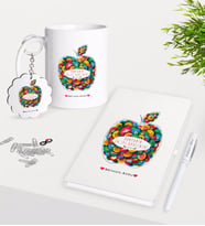 BK Gift Kişiye Özel Dünyanın En İyi Öğretmeni Kupa Anahtarlık Beyaz Defter Kalem Hediye Seti-12 (Model 1)