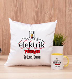 Elektrik Teknisyeni Kare Yastık ve Sarı Kupa Bardak