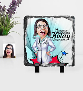 BK Gift Kişiye Özel Bayan Doktor Karikatürlü Dekoratif Doğal Taş  1