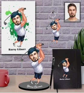 Kişiye Özel Golfçü Karikatürlü 5 li Hediye Seti Bay-2