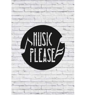 CajuArt Dekoratif Music Please Yazılı Müzik Temalı Ahşap Tablo (Siyah)