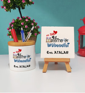 Mesajlı Matematik Mühendisi Tasarımlı Kişiye Özel Matematik Mühendisi Kalemlik ve Dekoratif Taş Baskı Hediye Seti