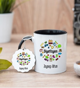Diyetisyen Siyah Kupa Bardak Ve Anahtarlık Set