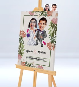 BK Gift Kişiye Özel Nikahımıza Hoş Geldiniz Şovaleli Karikatür Kanvas Tablo  3