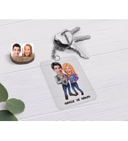 BK Gift Kişiye Özel Sevgililer Karikatürlü Şeffaf Pleksi Anahtarlık-50 (Beyaz)