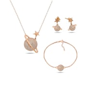 Rose Gold Gümüş Gezegen Kadın Kolye Küpe Bileklik Seti