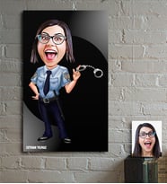 BK Gift Kişiye Özel Bayan Polis Karikatür Ahşap Tablo - 1