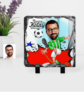 BK Gift Kişiye Özel Bay Futbolcu Yeşil Beyaz Karikatürlü Dekoratif Doğal Taş  1