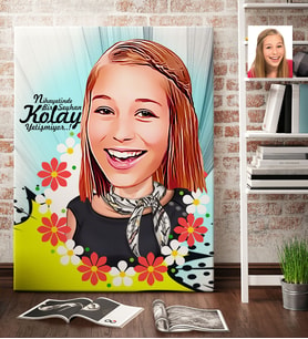 BK Gift Kişiye Özel Bayan Karikatür Kanvas Tablo 70x100cm 9