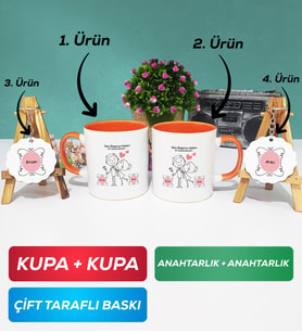 İkili Turuncu Sen Başıma Gelen En Güzel Şeysin Sevgililer Günü Hediyesi Kupa Bardak Anahtarlık Hediye Seti