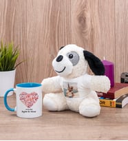 Love Tasarım Hediyelik Mavi Kupa Bardak ve Peluş Köpek
