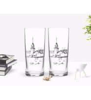 BK Gift Kişiye Özel Renkli Baskılı Kız Kulesi Tasarımlı İkili Rakı Bardağı Seti-2 (Beyaz)
