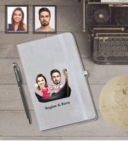 Kişiye Özel Sevgili Karikatürlü Gri Defter Kalem Hediye Seti Model 18