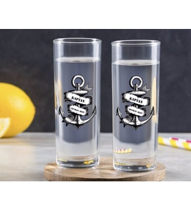 BK Gift Kişiye Özel Renkli Baskılı Kaptan Tasarımlı İkili Vodka Bardağı-6 (Beyaz)